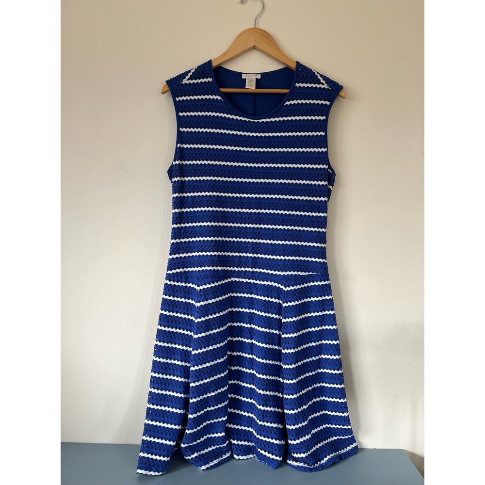 Cache womens dress size L blue and white eyelet lined knee length sleeveless